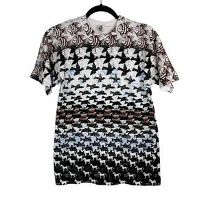 Vtg MC Escher All Over Print Andazia International Tshirt Sz Medium Illusion